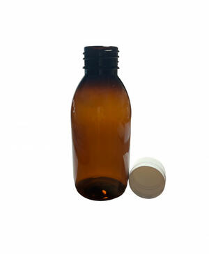 Patika Pack PET flakon, barna + fehér kupak P - 150 ml, Ø28-as száj, 100x product image 1