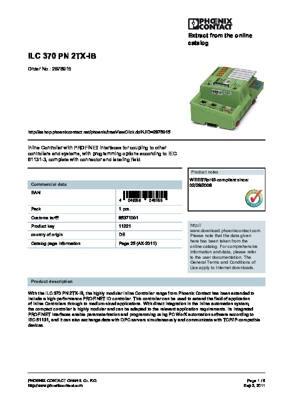ILC 370 PN 2TX-IB adatlapja