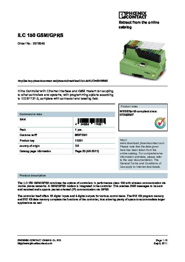 ILC 150 GSM/GPRS adatlapja