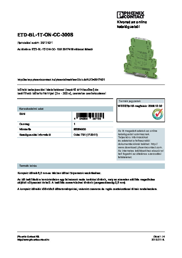 ETD időrelé adatlapja