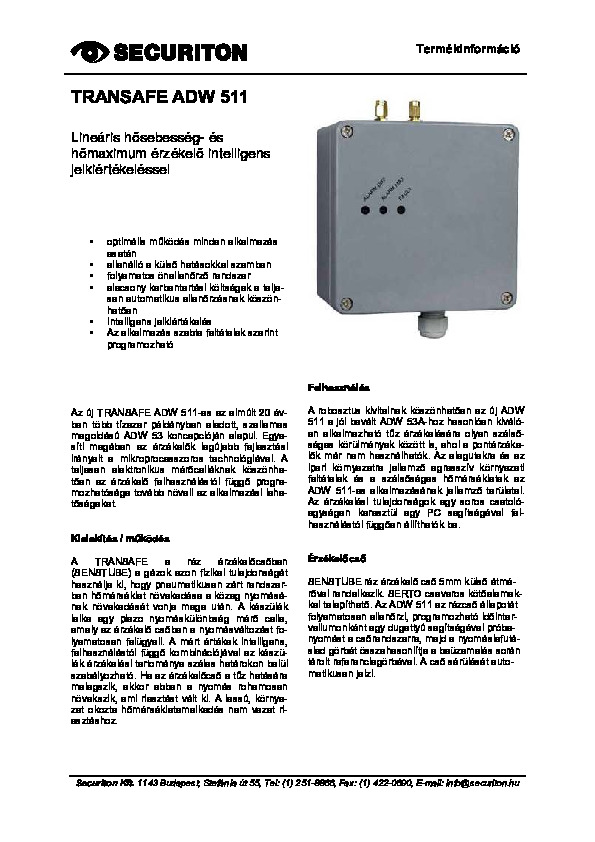 Securiton ADW511A termékinformáció (magyar)
