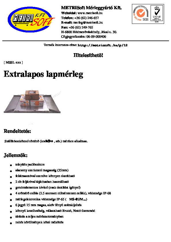 Extralapos lapmérleg adatlapja