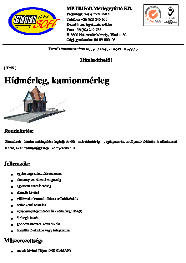 Metrisoft hídmérleg adatlapja