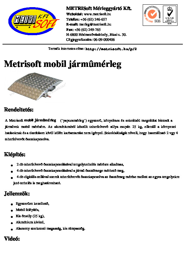 Mobil járműmérleg adatlap