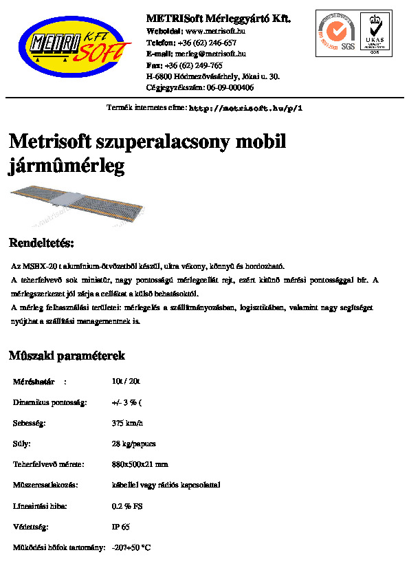 Szuperalacsony mobil járműmérleg adatlapja