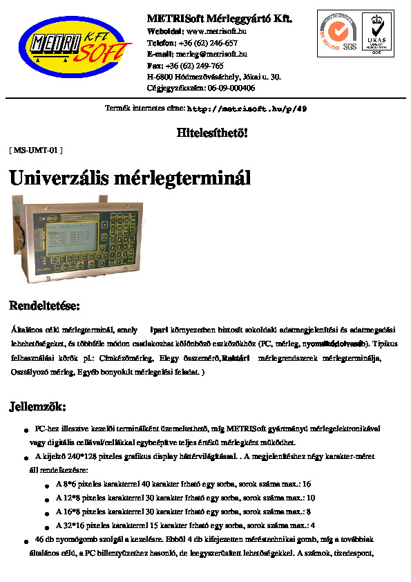 Univerzális mérlegterminál