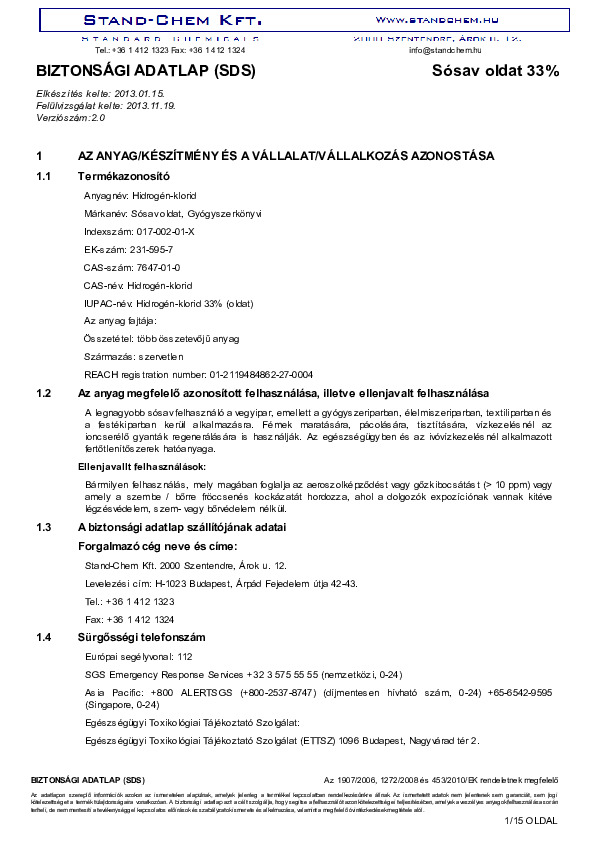 Sósav MSDS