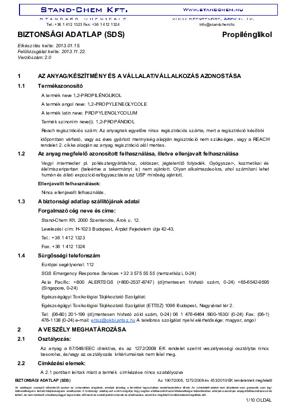 MSDS Propilénglikol